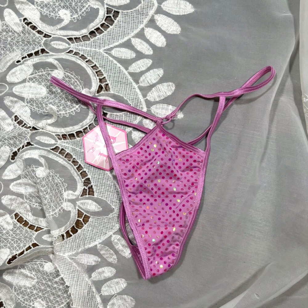 Y2K Peeping Tom Pink Iridescent Polka Dot Strappy G-String Thong Lingerie Small